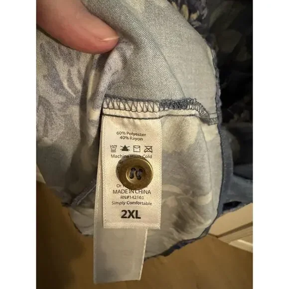 Lularoe New Stacie Shirt Dress Drawstring Button Up Pockets Blue Floral Plus 2XL - Picture 10 of 11